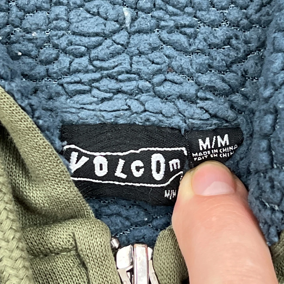 Volcom Sweatshirt Mens Medium Green Striped Sherpa Lined Full Zip Hoodie Y2K Sk8 - Image 4 of 4