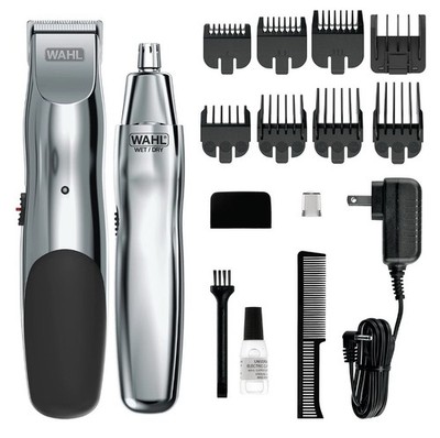 Wahl Groomsman Rechargeable Beard & Nose Trimmer 15 Piece Set (silver)