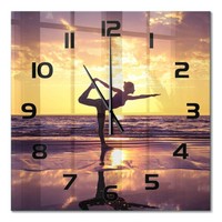 Glas-Wanduhr Als Dekorative Glasuhr Yoga Am Strand Schwarze Zeiger 60X60 Cm