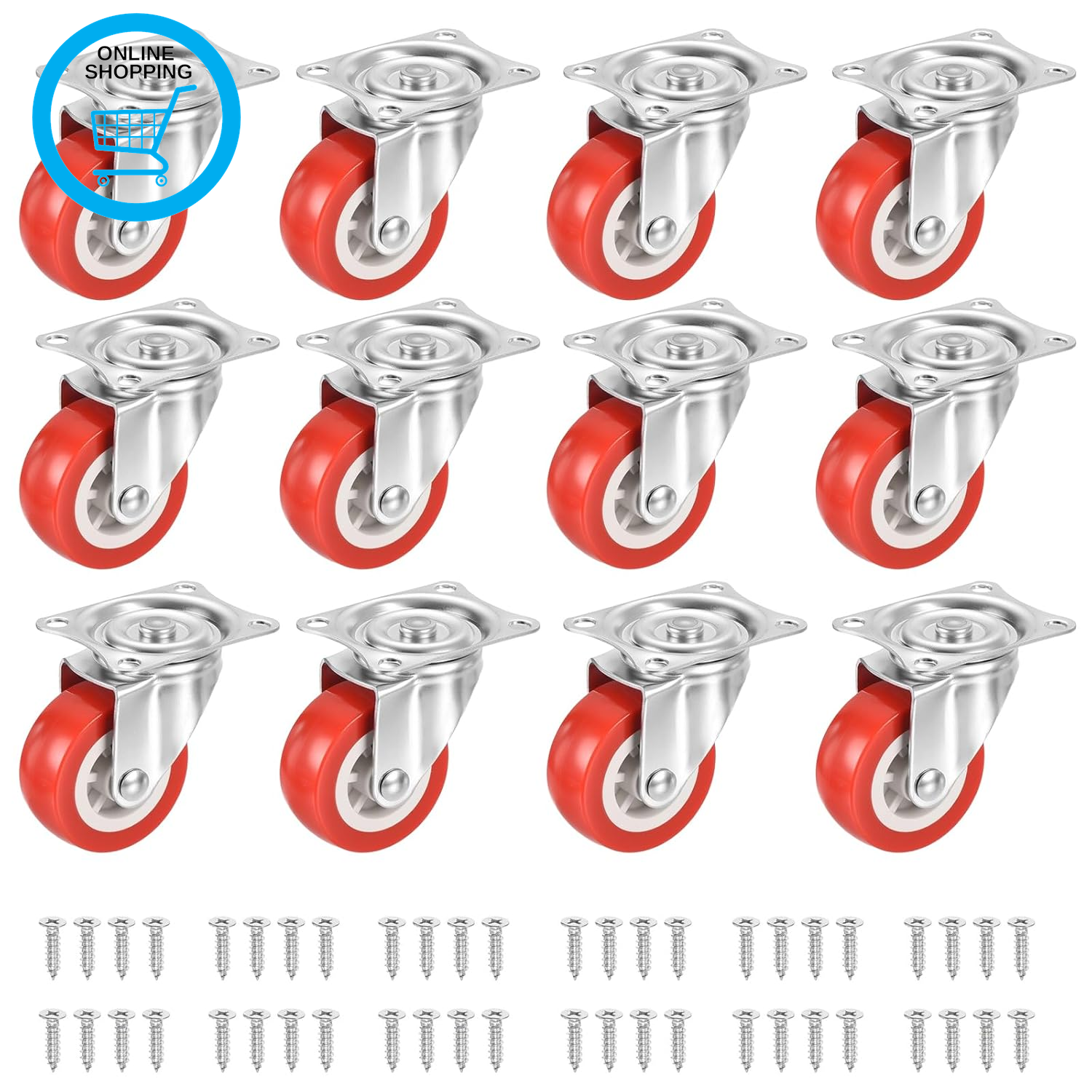 12 Pack Caster Wheels, 1.5 Inch (38Mm) Trolley Wheels Small Rubber Swivel 360° P