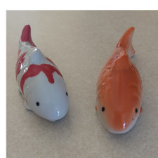 Floating Ceramic Fish Figurines for Aquarium or Pond Set of 2 White Red Orange