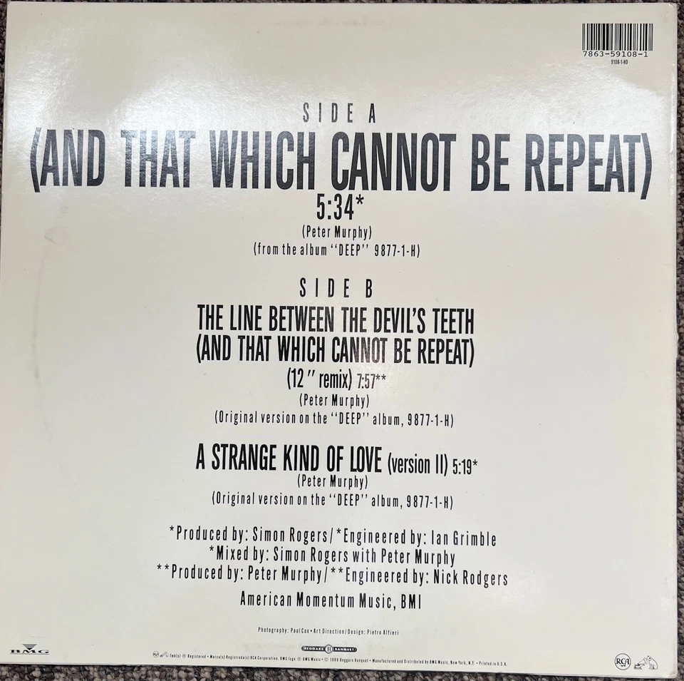 1989 Peter Murphy - The Line Between The Devil's Teeth - 12" Single VG+/EX Promo - Image 3 of 4