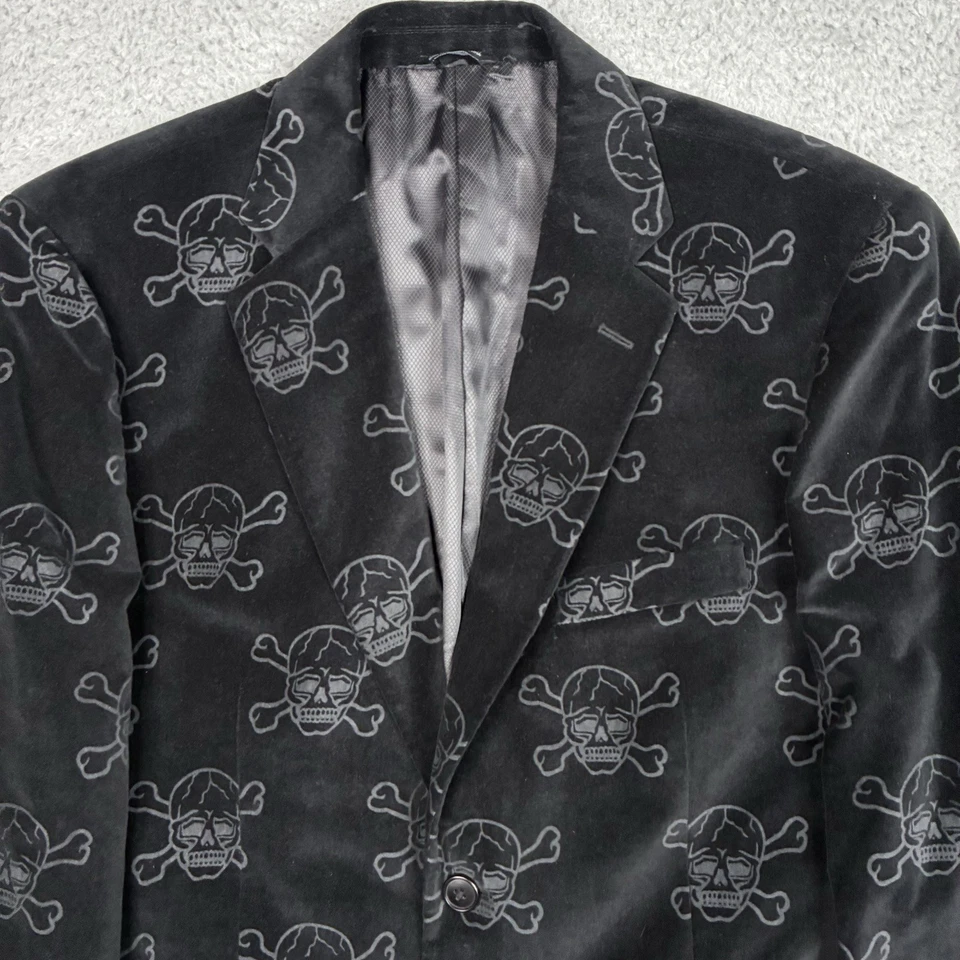 Structure Blazer Men’s Medium Black Suede Jacket Skull Print Grunge Goth Y2K - Image 2 of 4