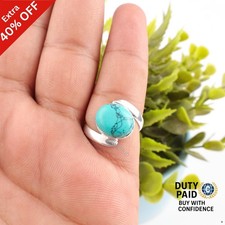 Valentines Deal 925 Sterling Silver Oval Blue Turquoise Stone Band Ring Jewelry