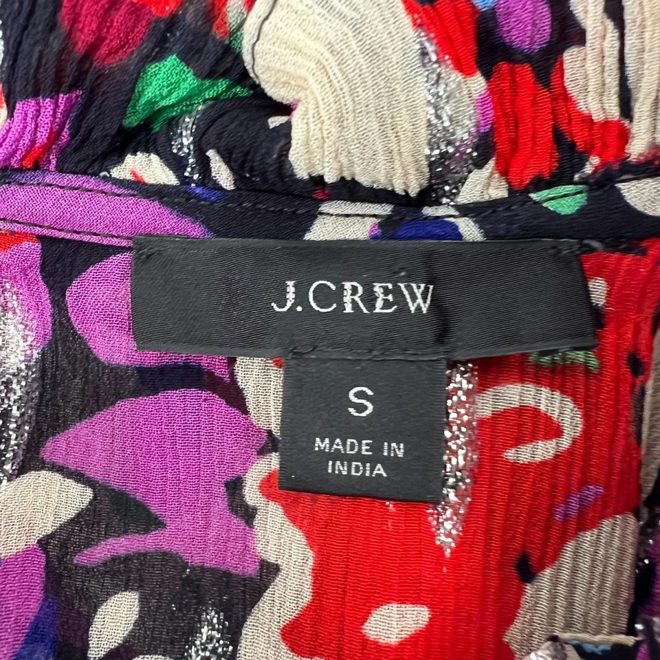 Blusa J.Crew Holiday Shimmer S Floral Metálica Volantes Cuello Puño Calado Fiesta Foto 3 de 4