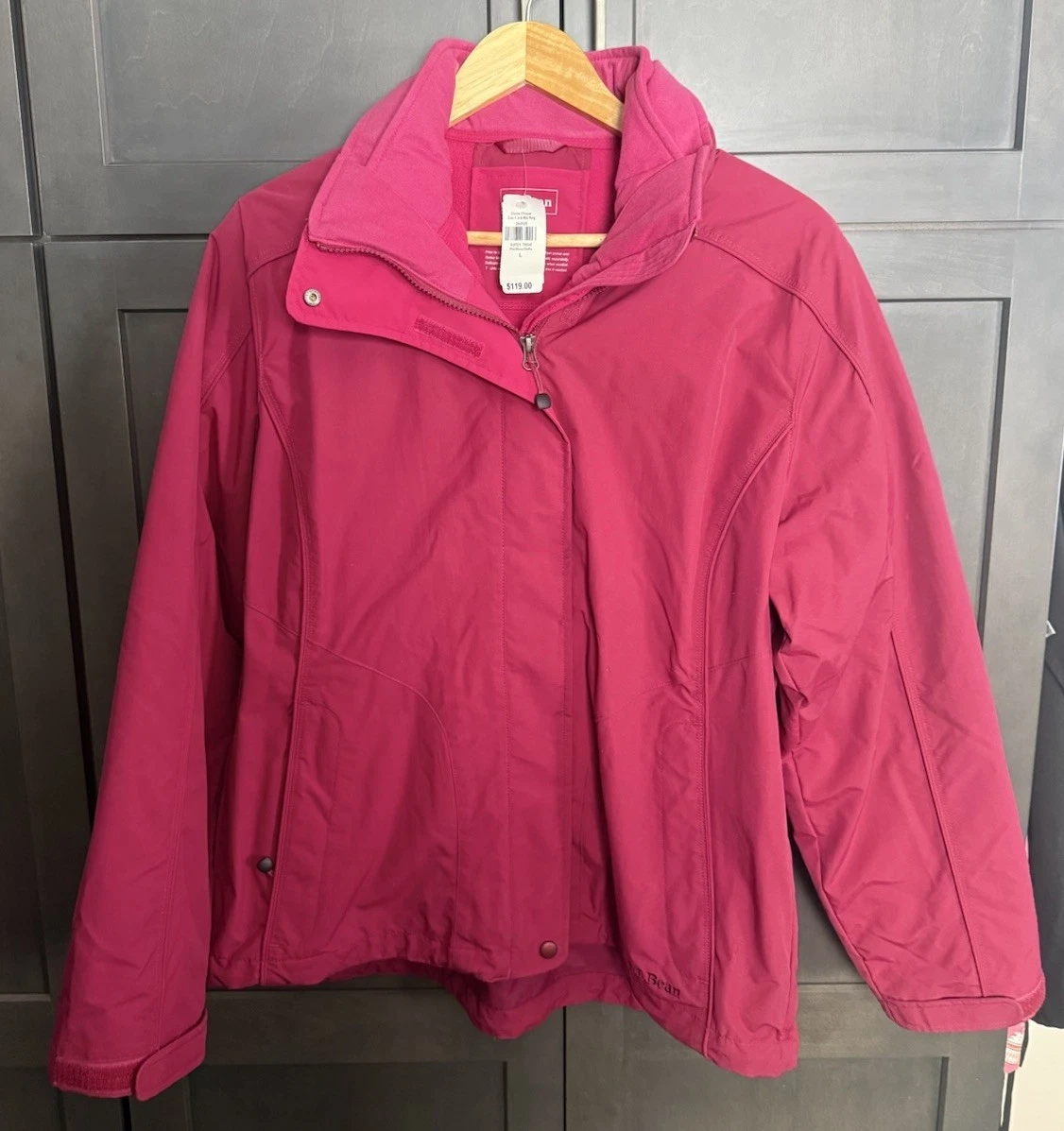 LL Bean Large Storm Chaser Coat Jacket & Fleece Full Zip 3 in 1 Raspberry Pink