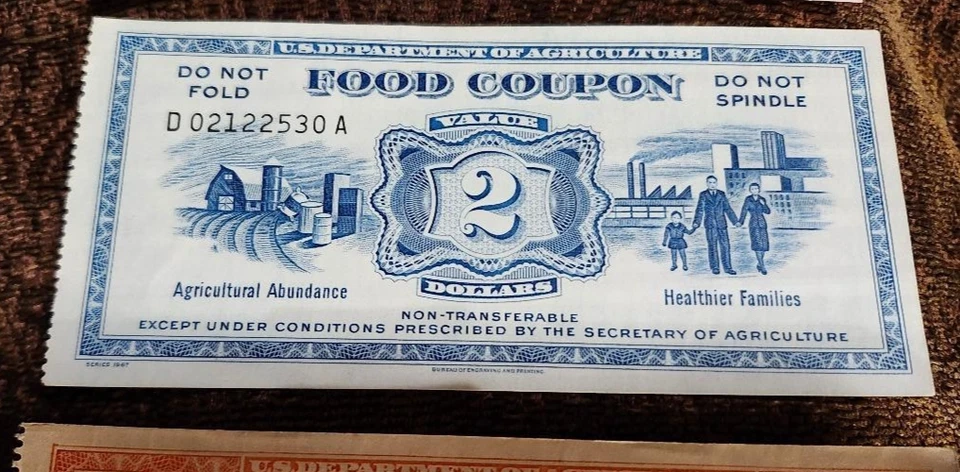 FOOD STAMP COUPON  3 COUPONS $2.00 $5.00 50c USDA AGRICULTURE scrip TOKEN - Image 3 of 4