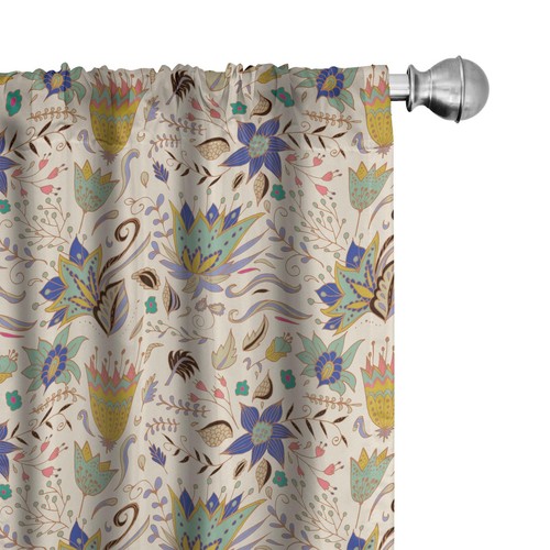 Botanical Window Curtains, Abstract and Floral Pattern on Pastel Background R...
