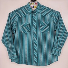 Wrangler Shirt Mens Extra Large Western Green Striped Pearl Snap Long Sleeve