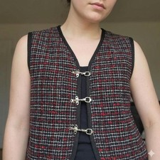 VTG 90s Tweed Plaid Vest w/ Metal Clasp Closures Size 11 preppy Coquette grandpa