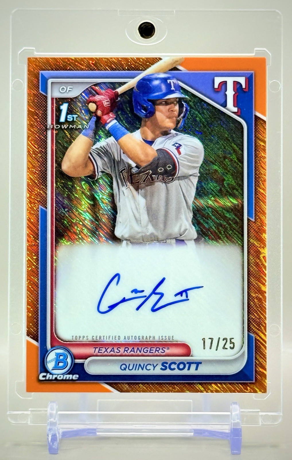 Quincy Scott 2024 1st Bowman Chrome Orange Shimmer Refractor Auto #/25 SSP Texas