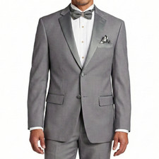VINCI Men's Gray Slim Fit Tuxedo Suit w/ Sateen Lapel  Trim - NEW