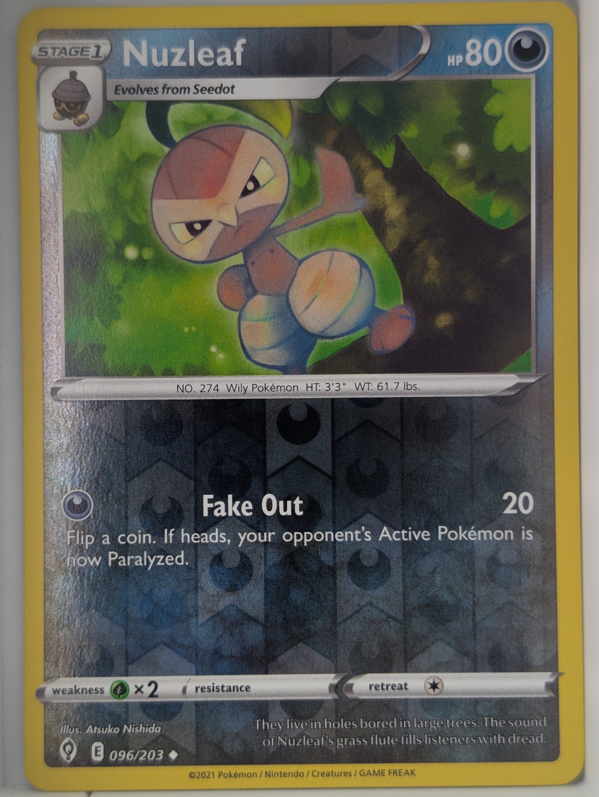 Nuzleaf 096/203 SWSH07: Evolving Skies Reverse Holo