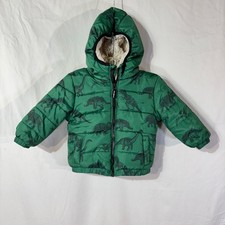 Osh Kosh Bgosh Jacket Baby 12M Green Dinosaur Sherpa Lined Puffer Hooded