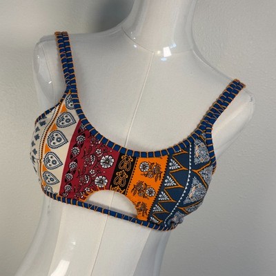 Boutique Bikini Top Women Medium Multicolor Pattern Cutout Swim