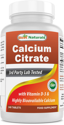 Best Naturals Calcium Citrate with Vitamin D3 240 Tablets Non GMO Gluten Free
