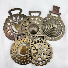 Brass Horse Medallion Antique English Sun Boss Heart Diamond Lot of 5 Harness