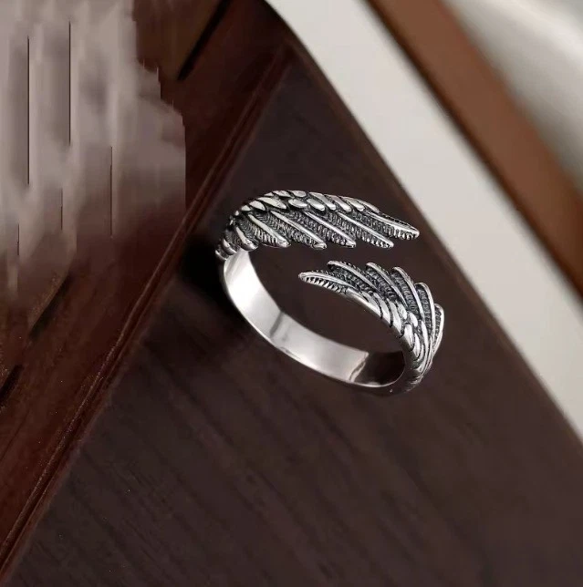 Anello Con Cuore Alato In Argento Sterling: Anello Con Piuma D'angelo Massiccia - Italia - Foto 5