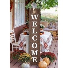 Outdoor Welcome Sign for Front Door Standing 47"X8" Large Farmhouse Wood Framed