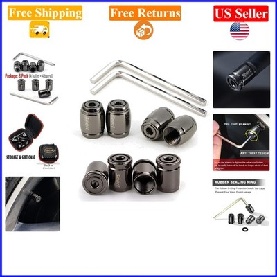 8 Pack Locking Aluminum Tire Valve Caps with Rubber Seals - Black