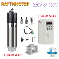 3.2KW BT30 ATC Water Cooled Spindle Motor 12000 RPM+5.5KW VFD Inverter 220V/380V