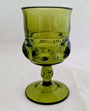 Vintage Indiana Glass 60s 70s Green KINGS CROWN Thumbprint Water/Wine Goblet