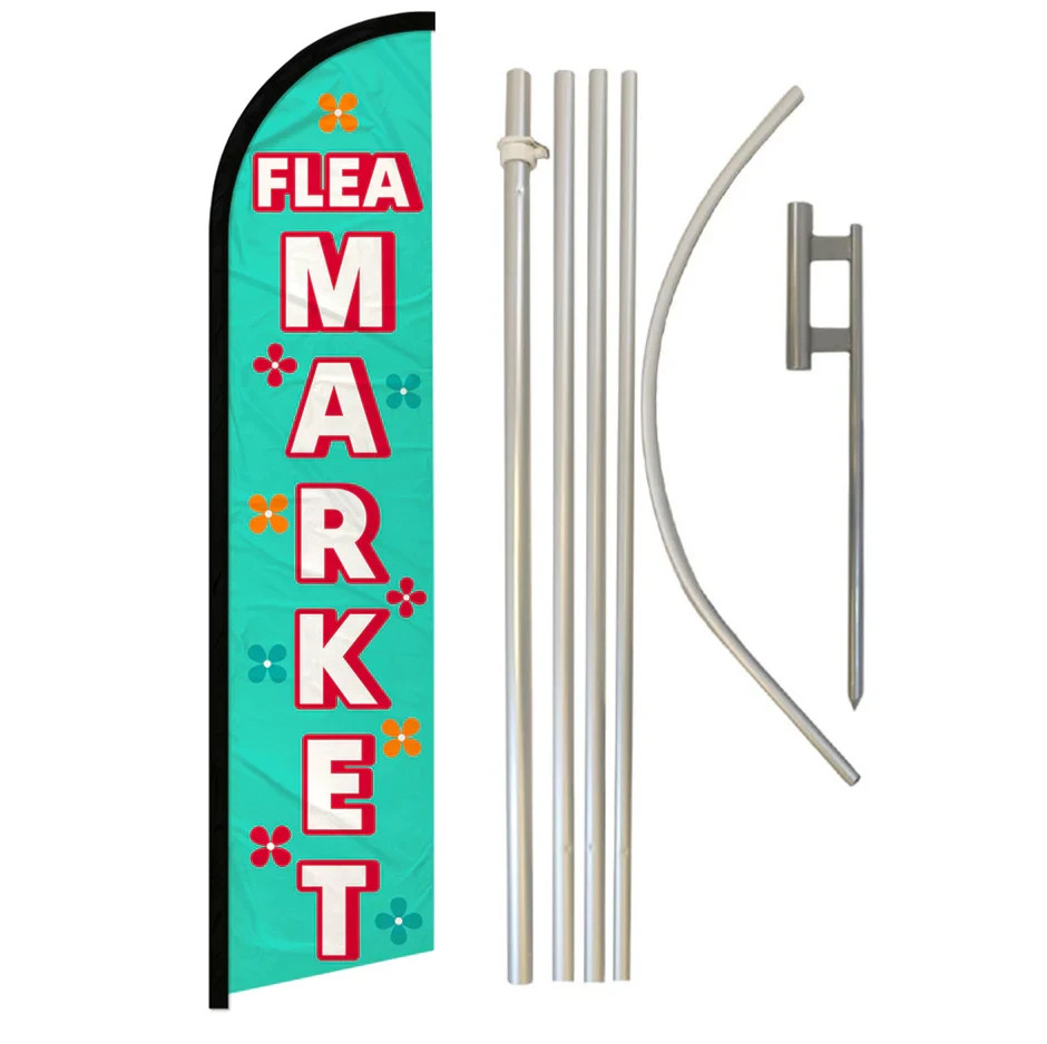 Flea Market (Flowers) Windless Full Curve Advertising Banner Flag & Pole Kit