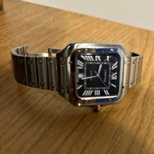 Cartier Santos W20056D6 Quartz Stainless Steel Square Watch Black Roman Dial