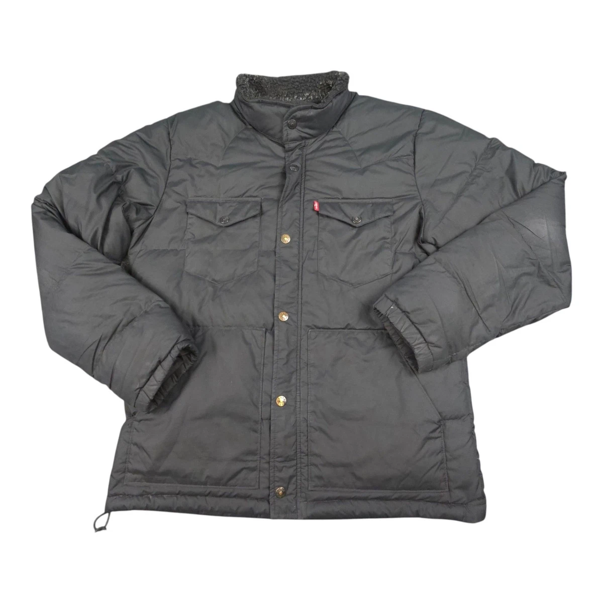 Levis Jacket Men MEDIUM Black Puffer Sherpa Collar Snap Long Sleeve Duck down M
