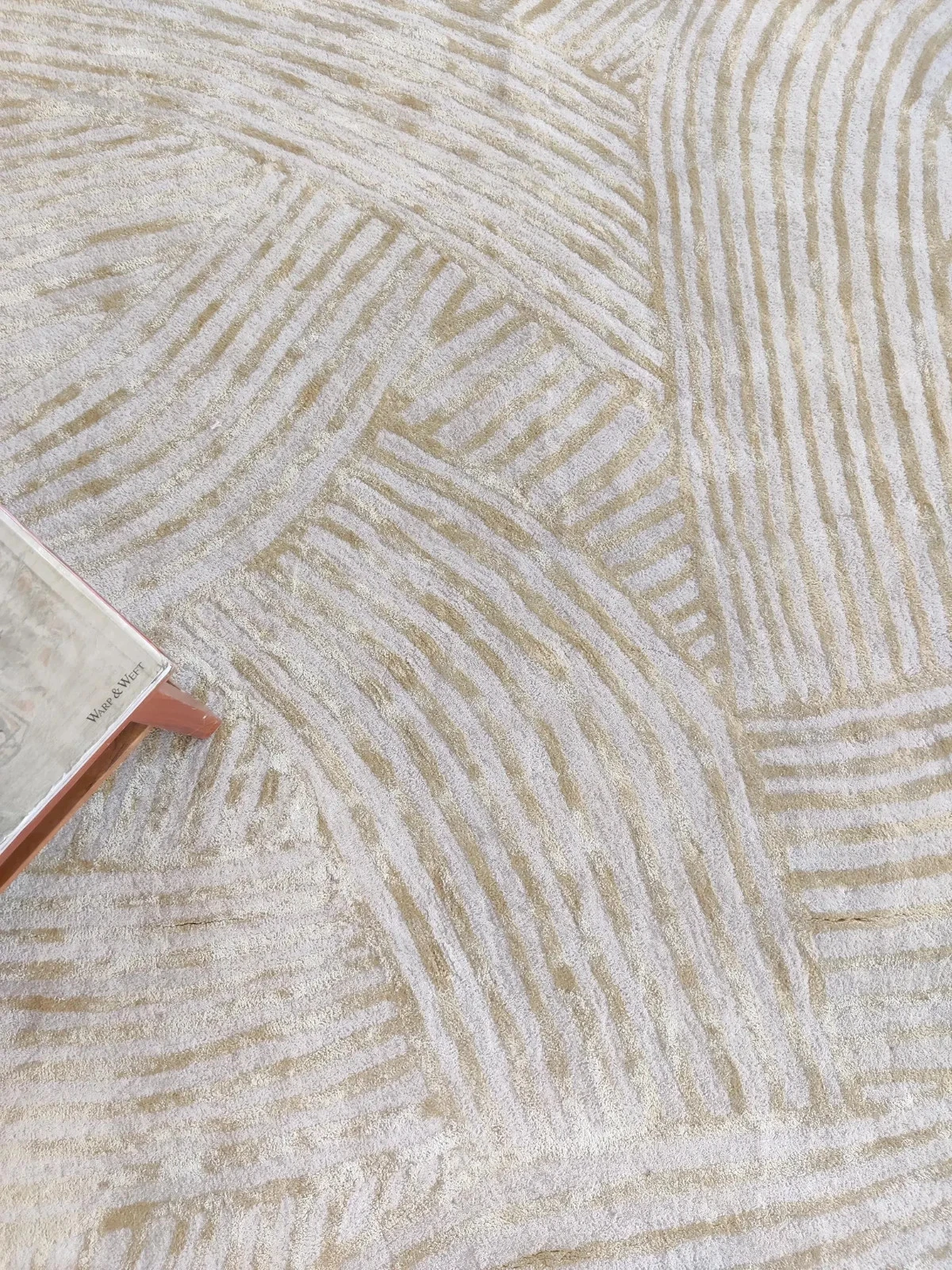 Modern Wool Silk Tufted Carpet, Beige Abstract Textured Area Rug, Handcrafted