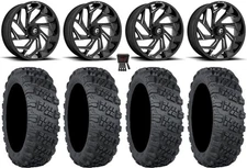 Fuel Reaction 18" Wheels Black 28" Versa Cross V3 Tires Kawasaki Mule Pro FXT