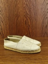 CHANEL ESPADRILLES LOGO CC G29762 37 WHITE LEATHER SHOES
