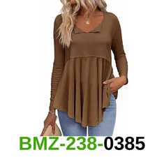 Tankaneo Womens Babydoll Tops V Neck Long Sleeve Shirts Peplum Tunic Top Flow, S