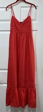 Forever 21 Maxi Dress Womens Small Orange Linen Blend Smocked Tiered Casual Boho