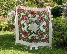 Authentic Ukrainian Shawl. Vintage Ethnic Floral Shawl. Large scarf gift for Mom