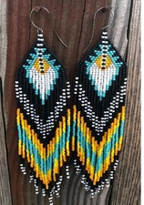 Tribal Earrings Native Large Boho American Seed Beads Handmade Earring