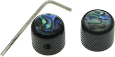 Black Set of 2 Abalone Top Guitar Knobs Dome Knobs Bass Knob with Set Screw for 