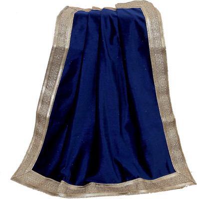 Royal Blue Velvet Cloth with Golden Shinny Border, Aasan