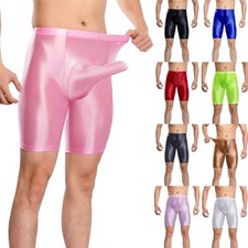 Mens Ultra-thin Oil Shiny Glossy Boxer Shorts Underwear Bulge Pouch Boxer Briefs