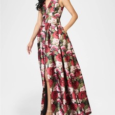 Sachin Babi Brooke Pleated Floral-Print Mikado Gown, SIZE 12