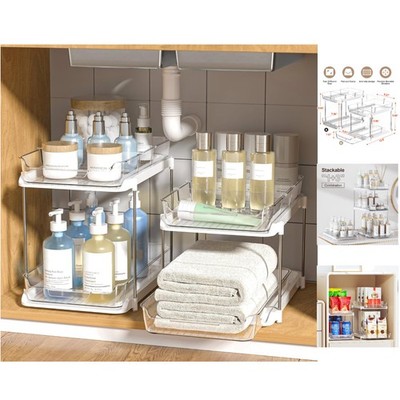 Multi-Purpose White Organizer - 2-Tier Bathroom & Kitchen Storage Solution