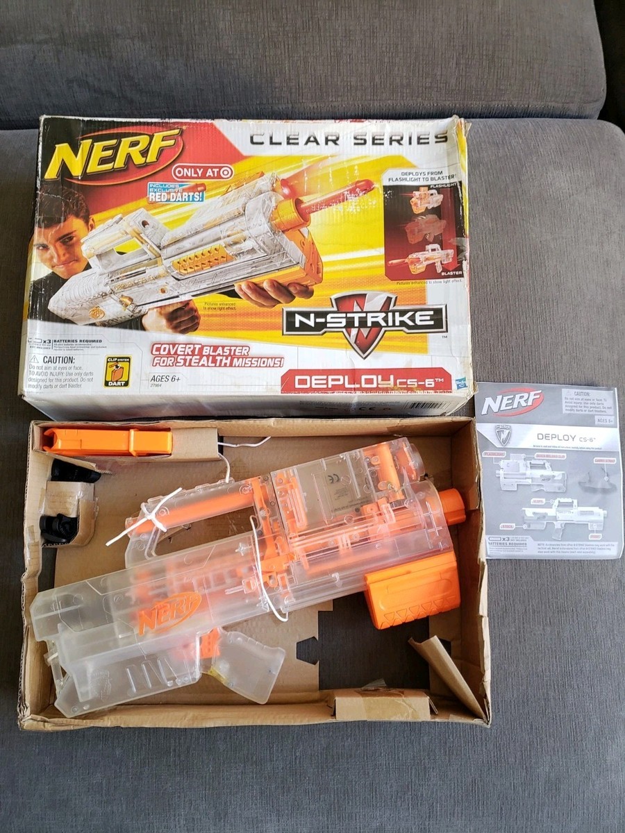 NIB Nerf CLEAR N-Strike Deploy CS-6 Blaster Gun Flashlight Clip