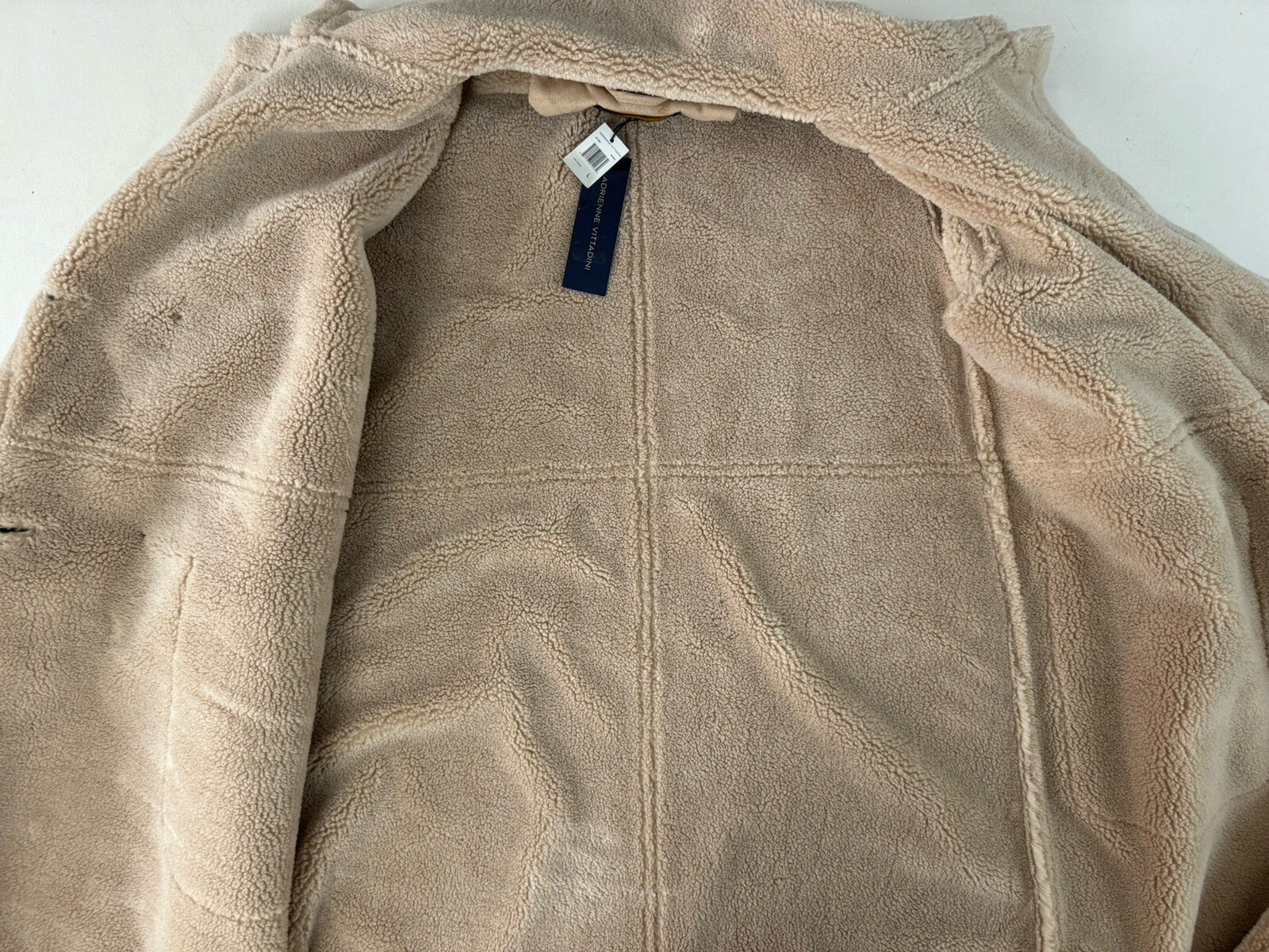 ADRIENNE VITTADINI Beige Long Faux Suede Shearling Penny Lane Coat Sz L NWT