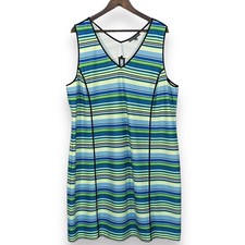 Adrianna Papell Shift Dress Women Size 3X Green Striped Sleeveless Stretch