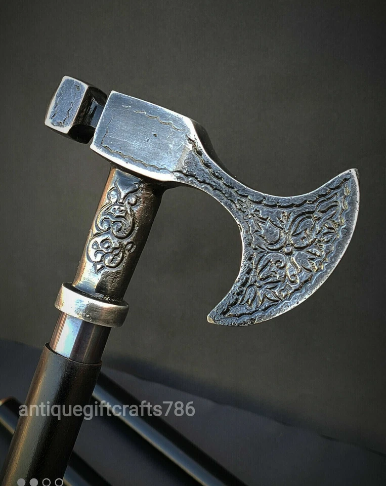 Bastón de madera antiguo sólido de hacha de peltre bastón de regalo hecho a mano Foto 4 de 4