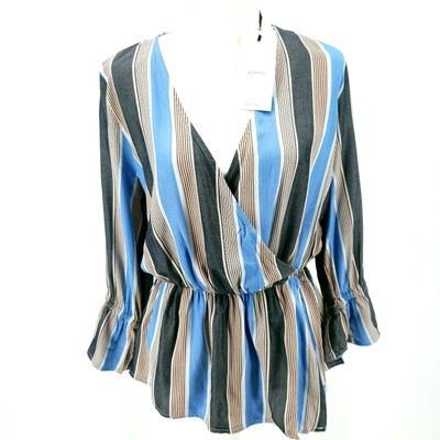NUMPH Striped Wrap Peplum Blouse XS S M