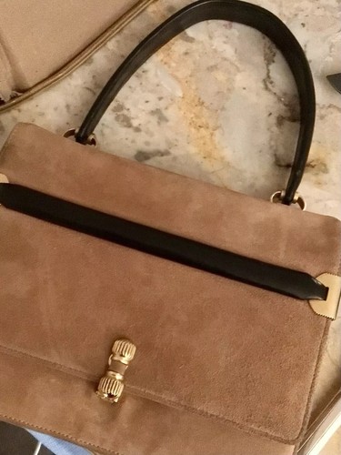 Borsa a mano vintage anni 50 marrone scamosciato telaio pochette MCM simmetrica ottime condizioni - Foto 3 di 21