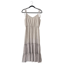 Pink Lily Tiered Midi Dress Size Small in Tan and White