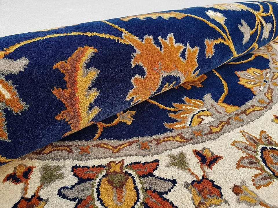 Navy Blue Round Hand-Tufted Carpets Traditional & Classical NZ Wool Area Rug - Image 3 of 4