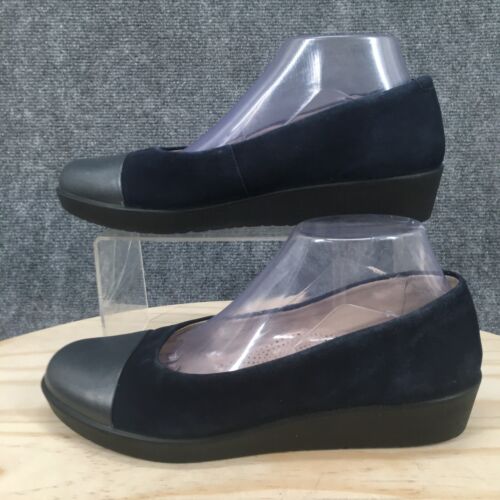 Hotter Shoes Womens 9 Angel Slip On Blue Cap Toe Comfort Casual Low Top Wedge - Picture 2 of 17